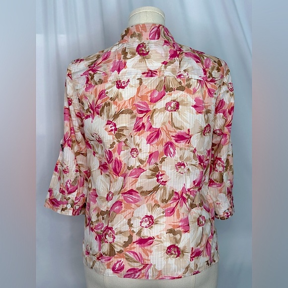 Karen Scott Pink Floral Button Down Shirt with Notched Collar(829) - Picture 3 of 14